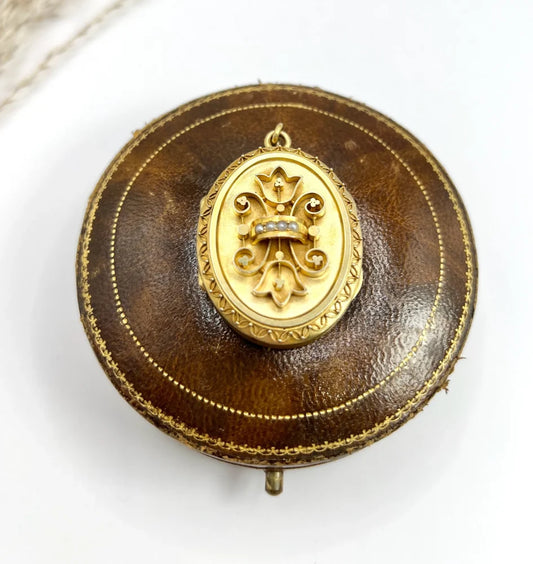 Victorian Fancy Locket With Seed Pearls In 15 Carat Yellow Gold