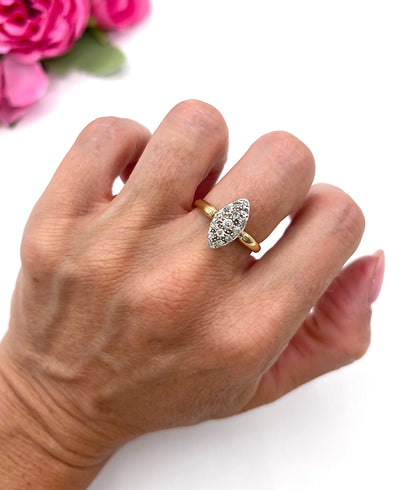 Victorian 18 Carat Yellow Gold Diamond Marquise/Navette Ring, Circa 1880