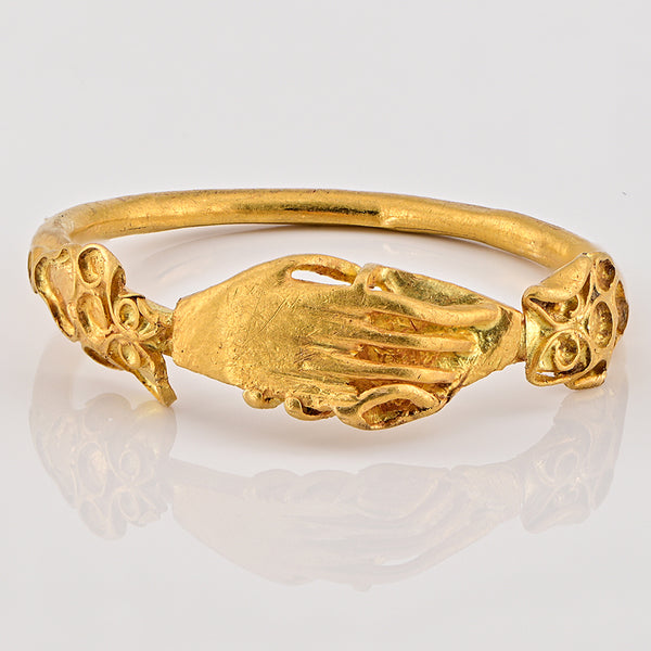 Rare Antique 14th 15th Century High Carat 22ct 24ct Gold Fede Ring, Interlocking Hands, from a private Italian collection