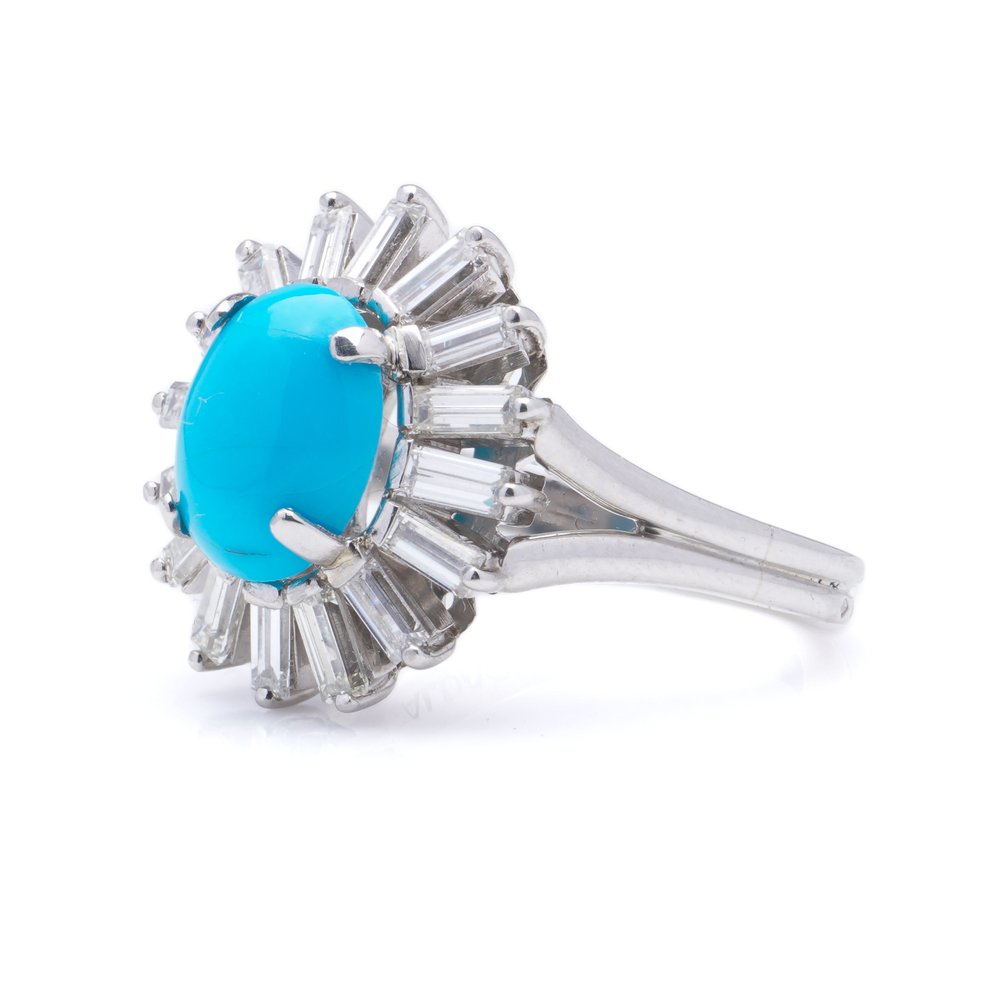 Vintage Turquoise and Diamond Cluster Ring by Aldao