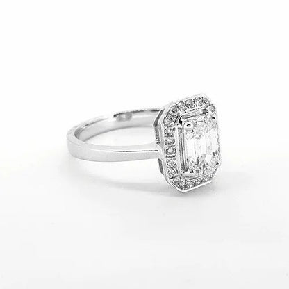 0.87ct Emerald Cut Diamond Cluster Ring, in 18ct white gold