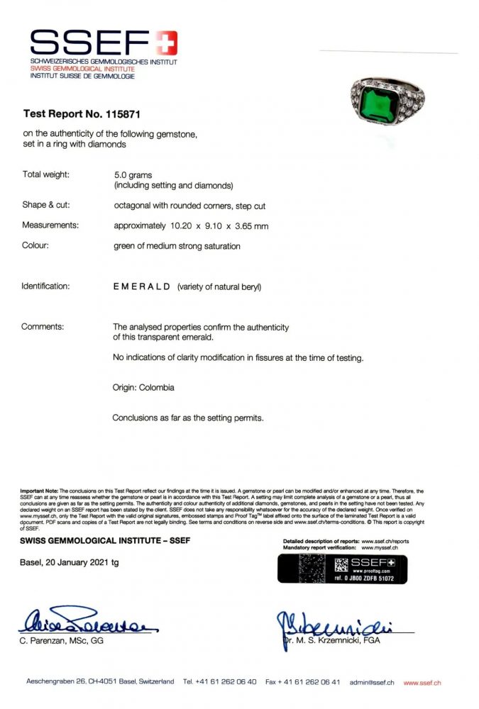 Art Deco 2.85ct No Oil Colombian Emerald and Diamond Ring