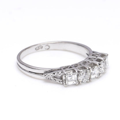 Brilliant and Princess Cut Diamond Five Stone Ring in Platinum, 0.75 carats