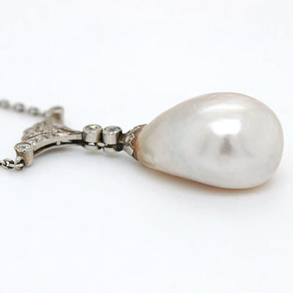 Edwardian Antique Natural Saltwater Pearl and Diamond Pendant