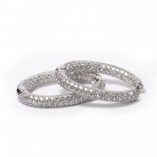 Diamond Oval Hoop Earrings in 18ct White Gold, 7.60 carats