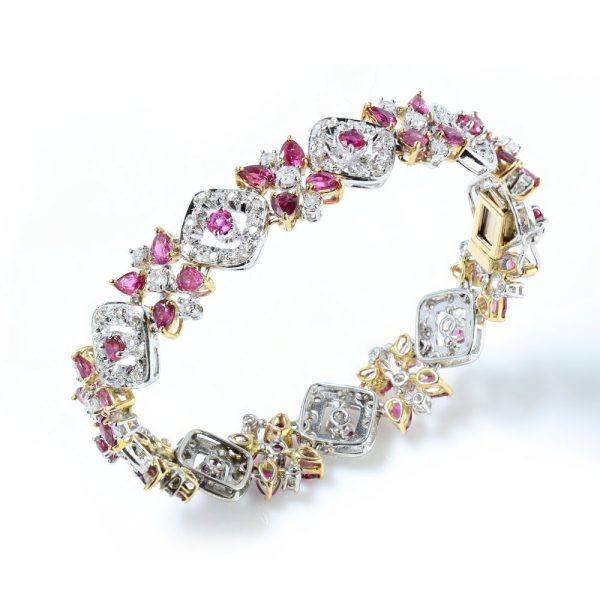 Vintage 3.52ct Thai Ruby and Diamond Bracelet, in 18ct yellow and white gold, Circa 1970s, with GCS certificate