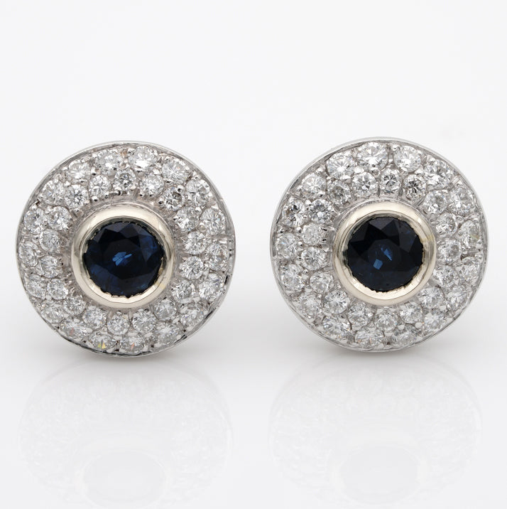 Vintage 1.10ct Natural Sapphire and Diamond Cluster Earrings