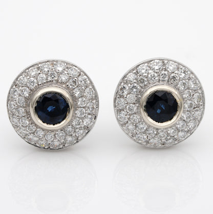Vintage 1.10ct Natural Sapphire and Diamond Cluster Earrings
