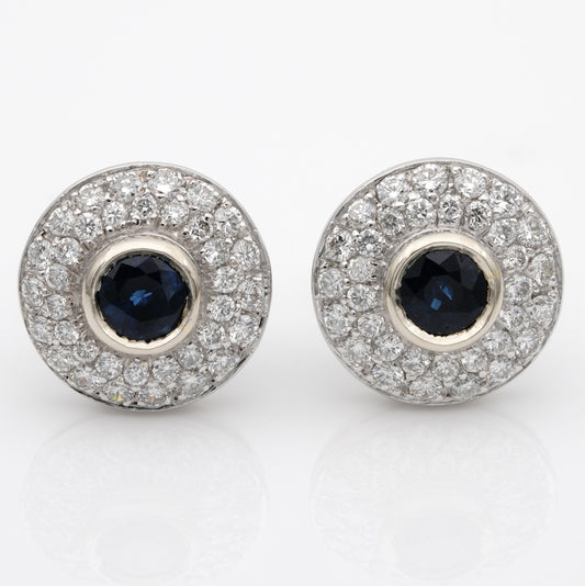 Vintage 1.10ct Natural Sapphire and Diamond Cluster Earrings