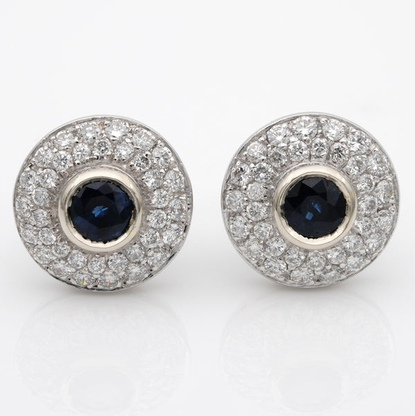 Vintage 1.10ct Natural Sapphire and Diamond Cluster Earrings