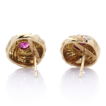 0.80ct Pear Cut Burma Ruby Diamond Gold Earrings