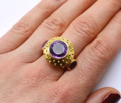 Contemporary Amethyst and 18ct Gold Ring, Signed Jacob de Groes