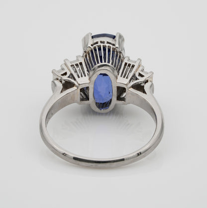 Art Deco 7.14ct No Heat Sapphire and Baguette Diamond Ring