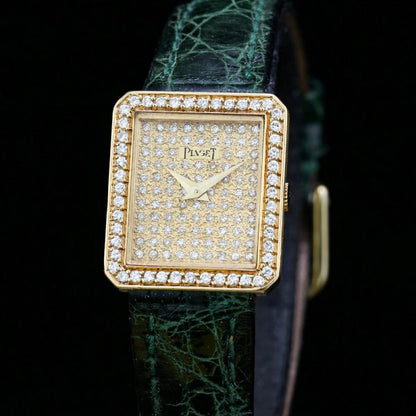 Piaget Ladies Custom Diamond Dial and Bezel 18ct Gold Manual 20" Watch; Model Number 41545, with original box and service document, Circa 1990s