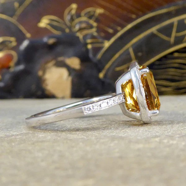 3.80ct Cushion Cut Citrine and Diamond Halo Cluster Engagement Ring