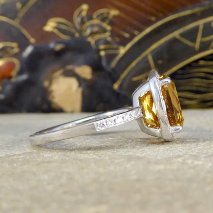 3.80ct Cushion Cut Citrine and Diamond Halo Cluster Engagement Ring