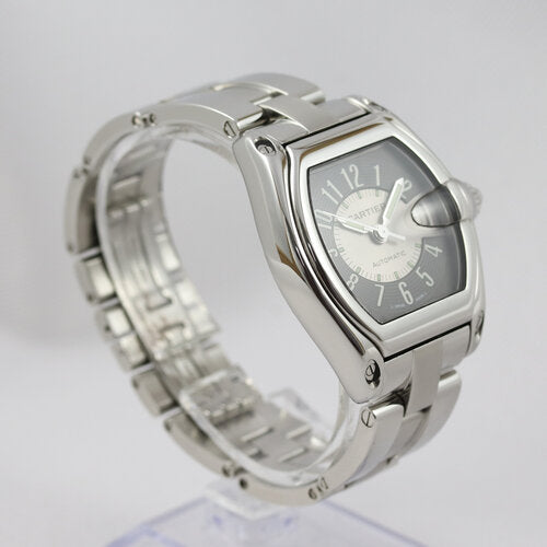 Cartier Roadster 2510 Automatic 37mm Stainless Steel Bracelet Watch, silver dial with black/grey surround, quick-set date function, steel bracelet with hidden clasp