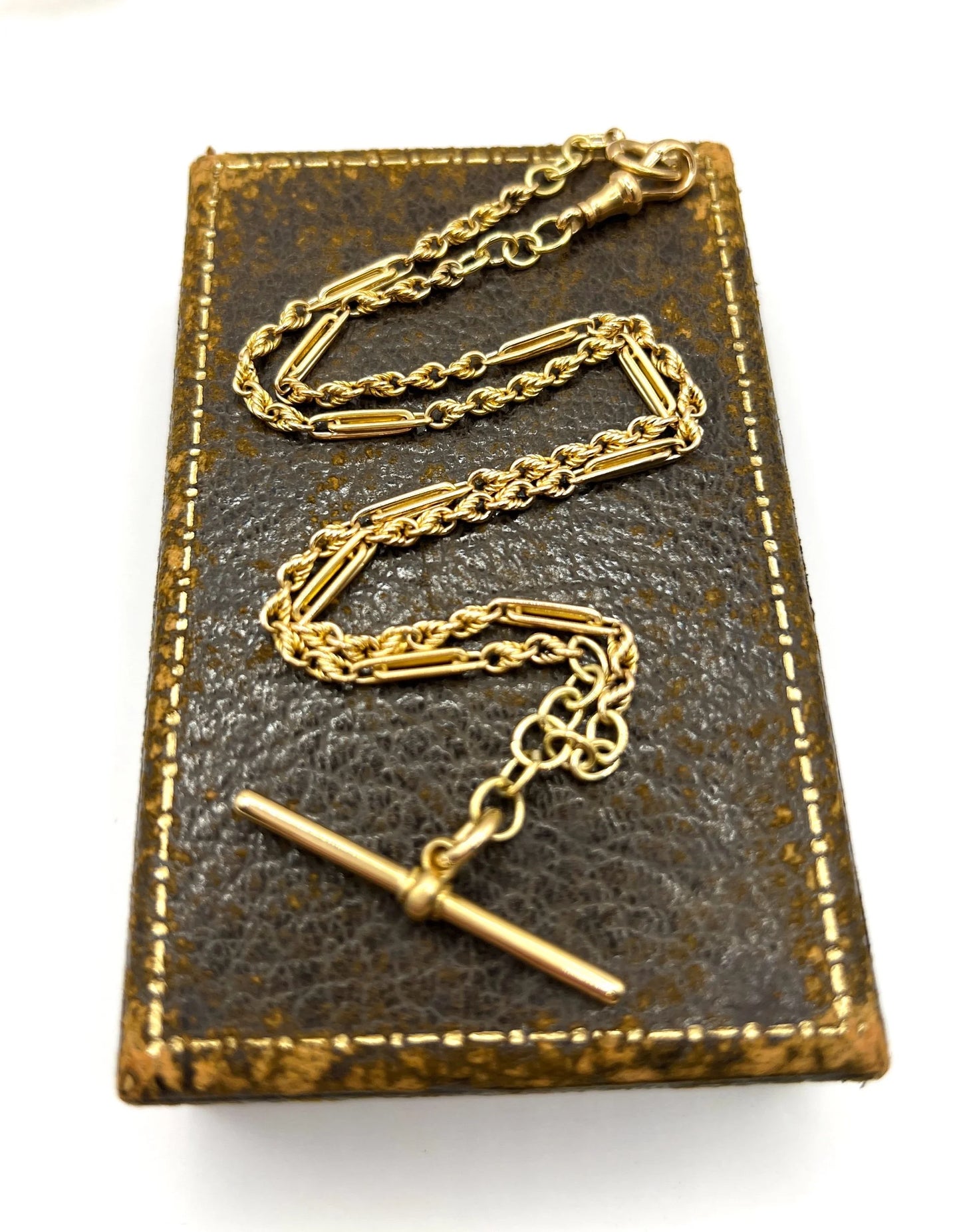 Antique 18 Carat Yellow Gold Albert Chain Fancy Paperclip Knot Link Necklace