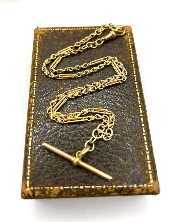 Antique 18 Carat Yellow Gold Albert Chain Fancy Paperclip Knot Link Necklace