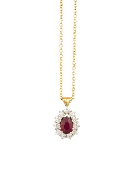 Pear Cut Ruby and Diamond Cluster Pendant, 2.16 carat total, 18ct Gold
