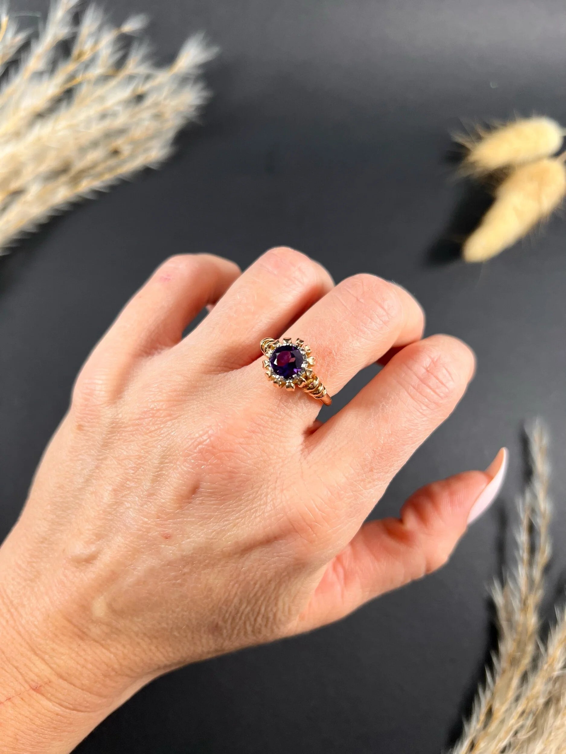Vintage French 18 Carat Yellow and White Gold Amethyst Ring, Circa 1940
