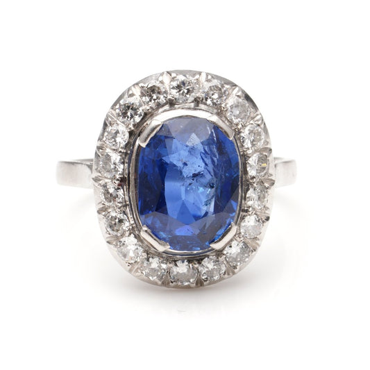 Art Deco 2ct Sapphire and Diamond Cluster Ring in Platinum