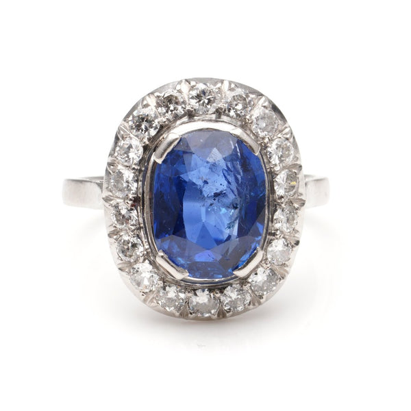 Art Deco 2ct Sapphire and Diamond Cluster Ring in Platinum