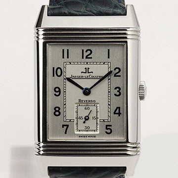 Jaeger LeCoultre Reverso Grande Taille Stainless Steel 26mm Manual Watch; Ref. 270.8.62, silver colour dial, Arabic numerals, small seconds and sapphire crystal, on a Jaeger-LeCoultre black crocodile strap with deployment buckle