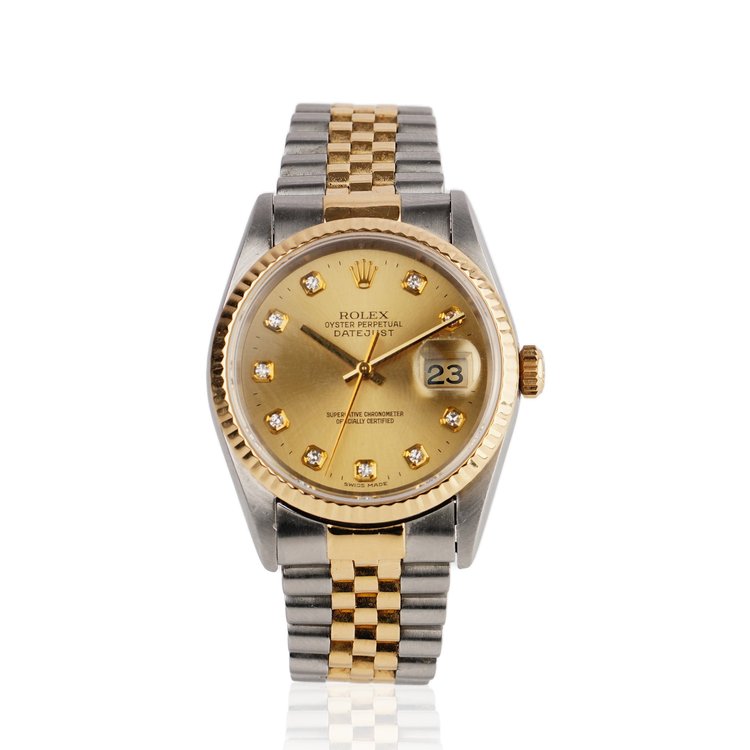 Vintage Rolex Oyster Perpetual 16233 Steel and Gold Automatic Watch with Diamond Hour Markers, Circa 1990s
