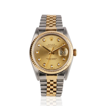 Vintage Rolex Oyster Perpetual 16233 Steel and Gold Automatic Watch with Diamond Hour Markers, Circa 1990s
