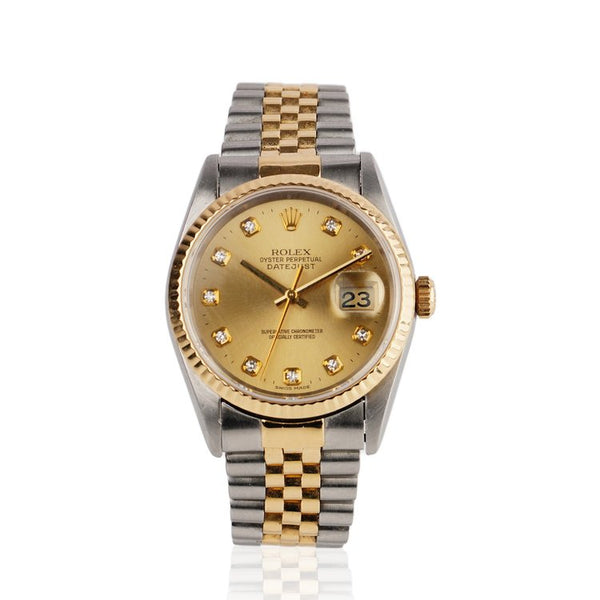 Vintage Rolex Oyster Perpetual 16233 Steel and Gold Automatic Watch with Diamond Hour Markers, Circa 1990s