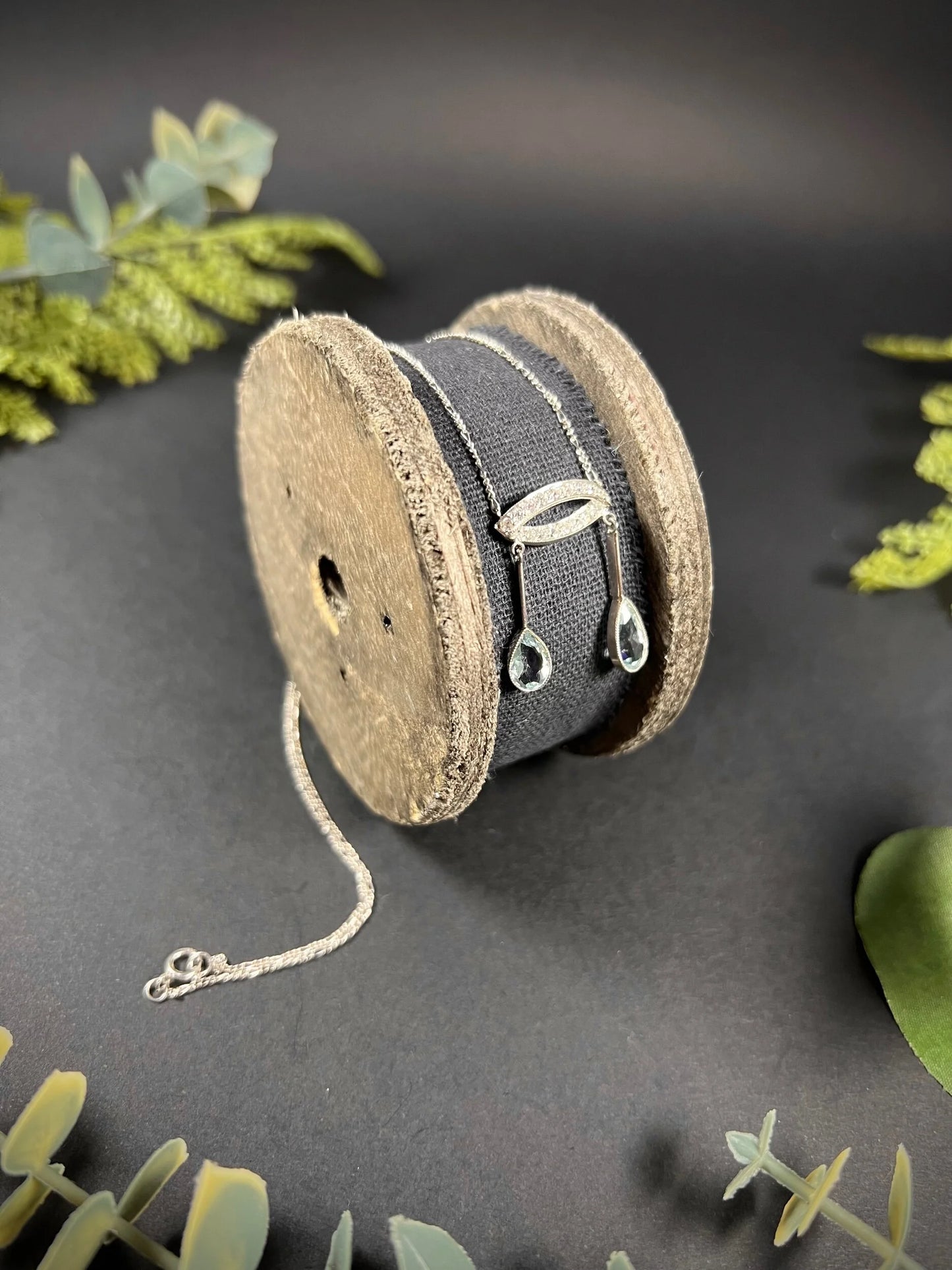 Antique Platinum, Edwardian Aquamarine & Diamond Lavalier Pendant Necklace