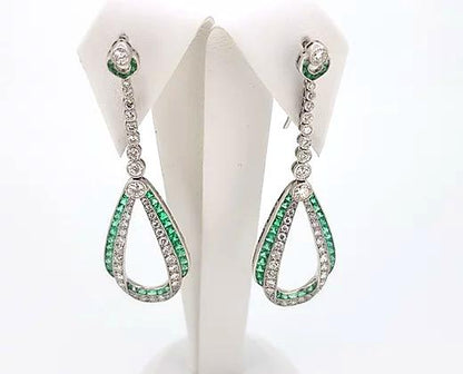 Emerald and Diamond Drop Earrings set in Platinum