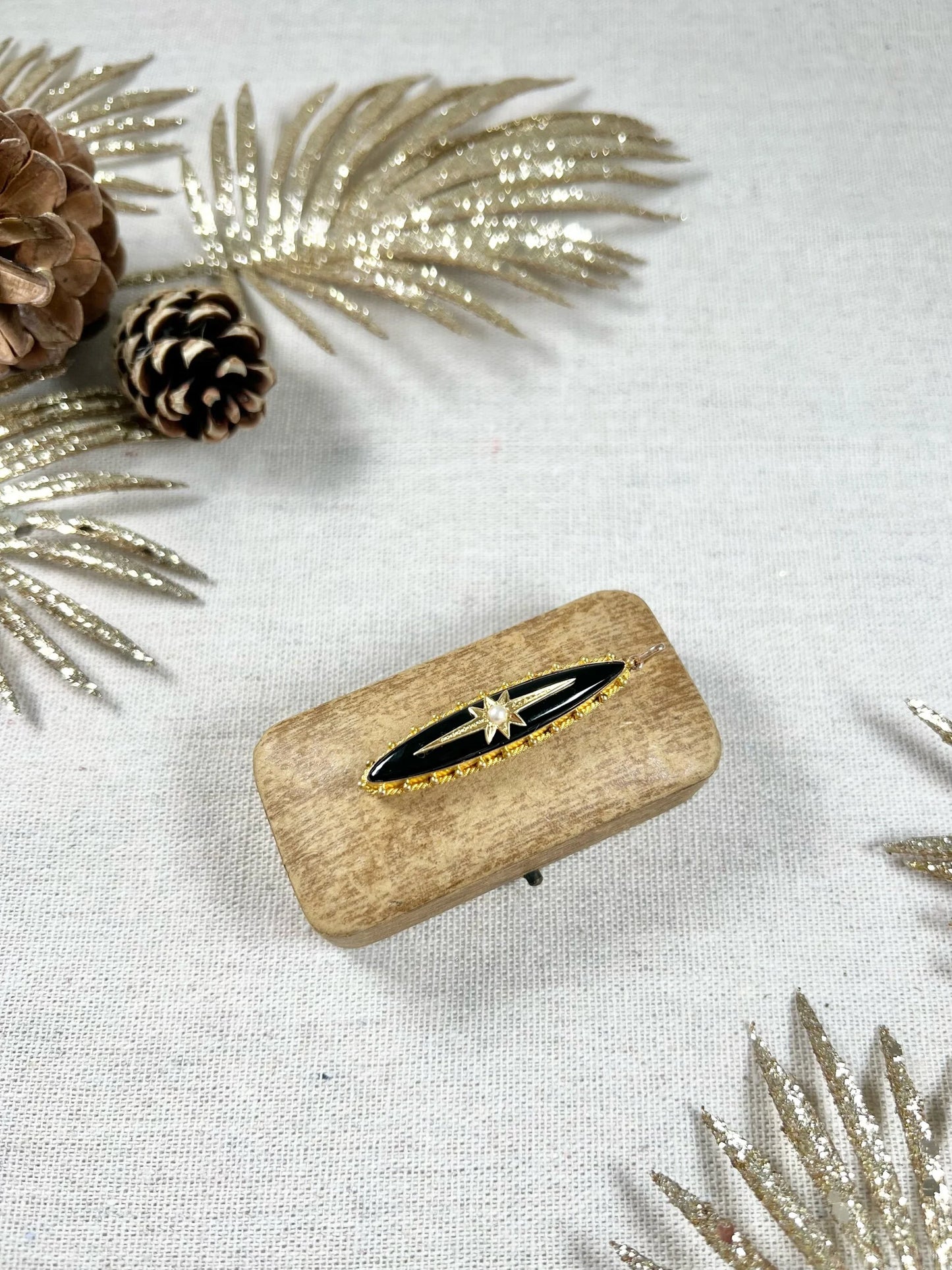 Victorian 15 Carat Yellow Gold Long Onyx Starburst Locket Pendant, Circa 1890