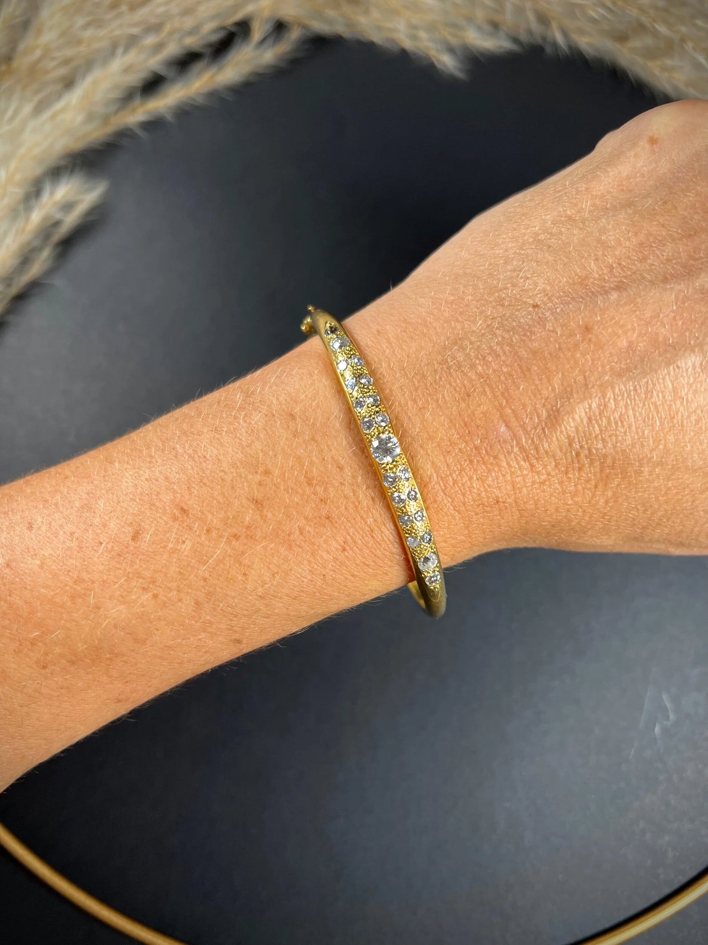 Vintage French 18 Carat Yellow Gold Diamond Bangle Bracelet, Circa 1960