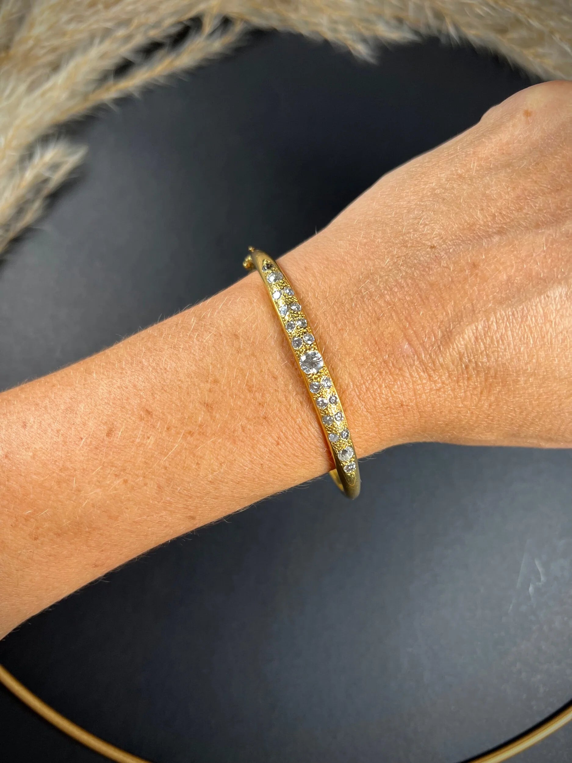 Vintage French 18 Carat Yellow Gold Diamond Bangle Bracelet, Circa 1960