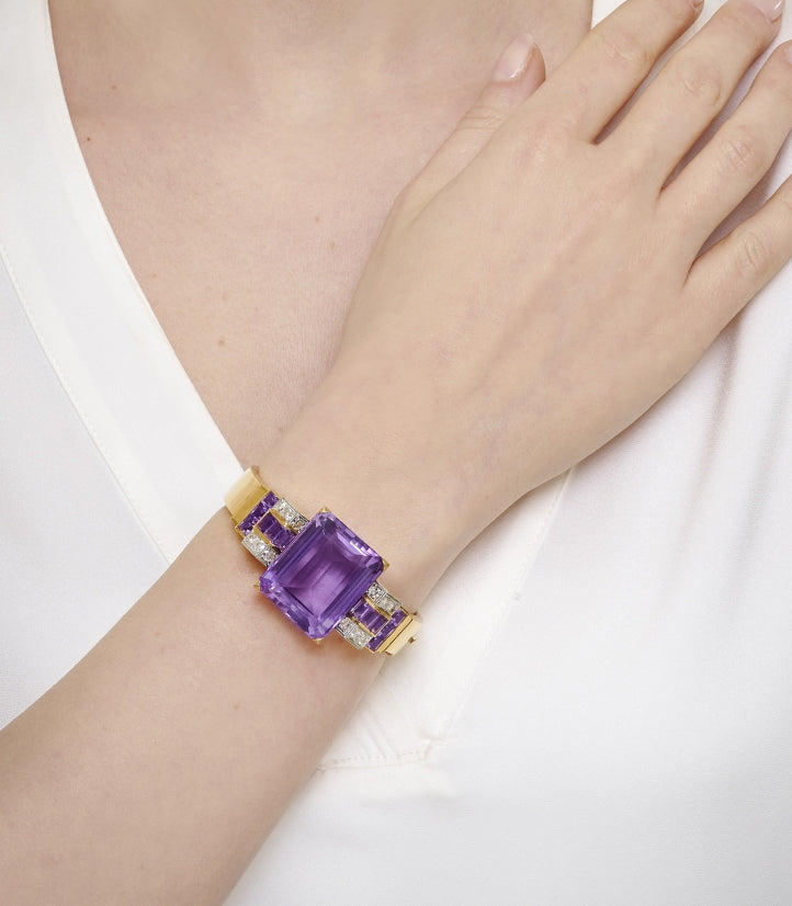 Art Deco 64ct Amethyst and Diamond Bangle Bracelet