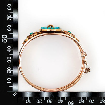 Antique Victorian 15ct Gold Turquoise Enamel Star Buckle Bangle Bracelet