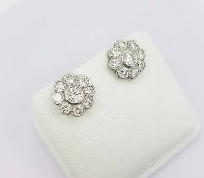 Diamond Daisy Cluster Stud Earrings, 2.55 carat total, in 18ct white gold