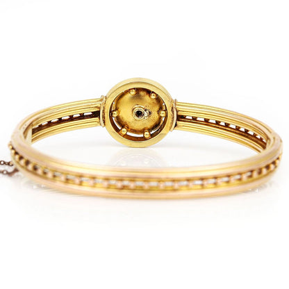 Antique Victorian Old Mine Cut Diamond Set 15ct Gold Etruscan Revival Beaded Bangle Bracelet