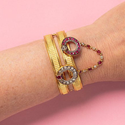Georgian Antique French Gold Bracelet with Diamond and Ruby