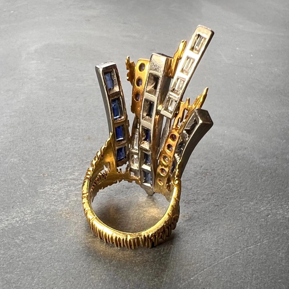 Vintage Charles de Temple Sapphire Diamond Amethyst Dress Pinky Ring