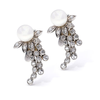 Antique South Sea Pearl and Rose Cut Diamond Clip On Earrings
