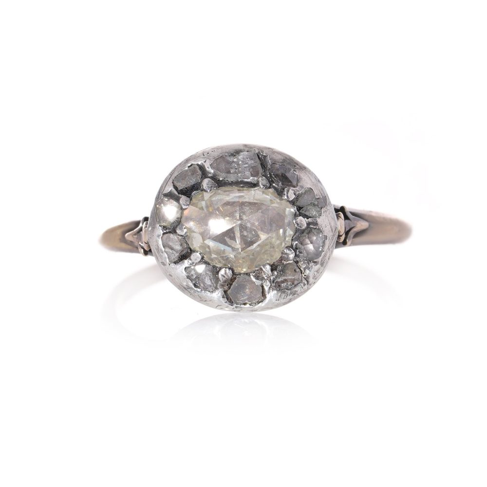 Georgian diamond cluster ring in 18 carat gold and silver.