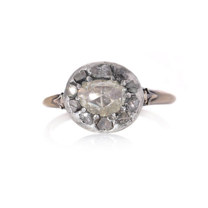 Georgian diamond cluster ring in 18 carat gold and silver.