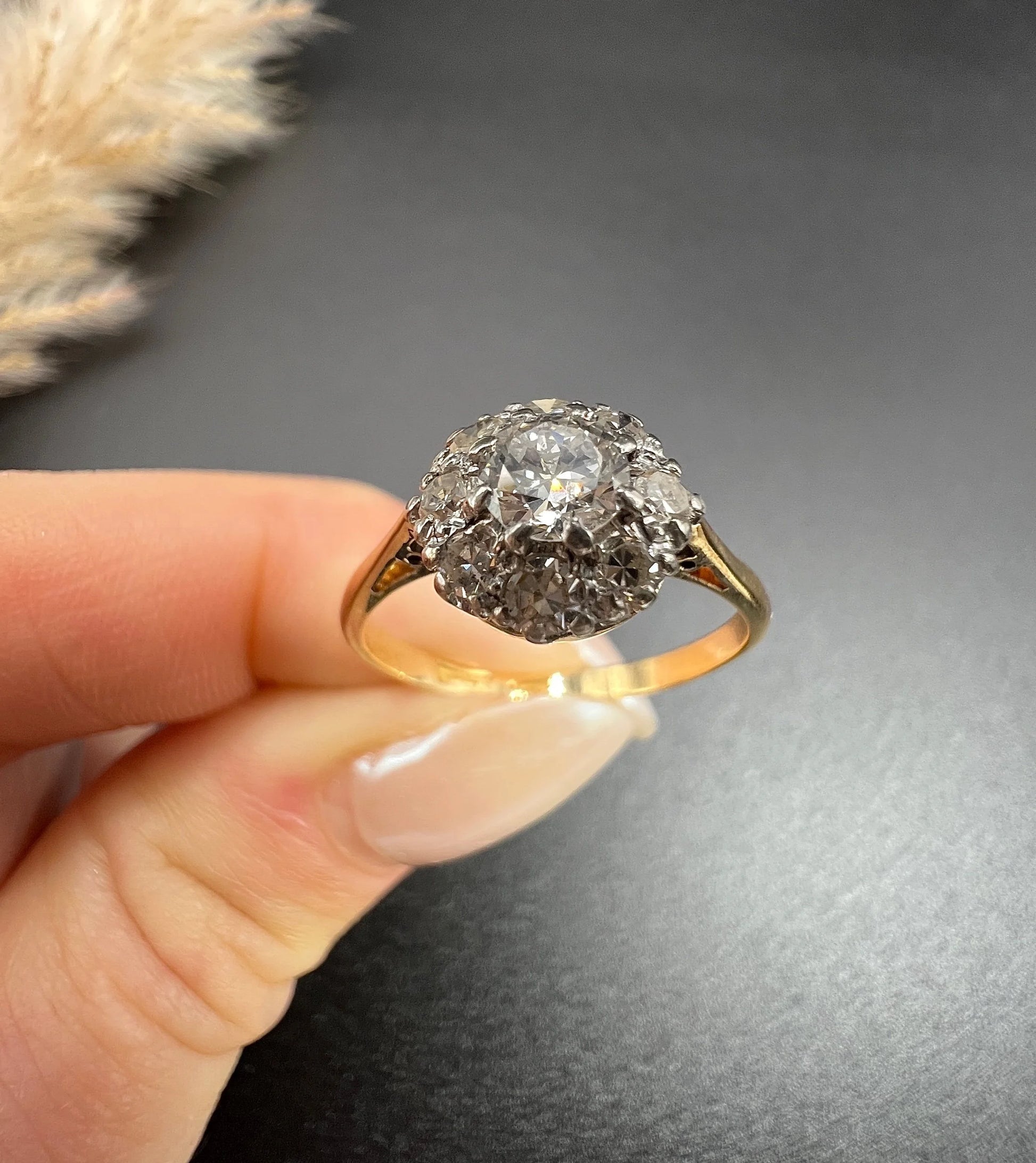 Vintage 1940's 18 Carat Gold And Platinum Diamond Cluster Engagement Ring