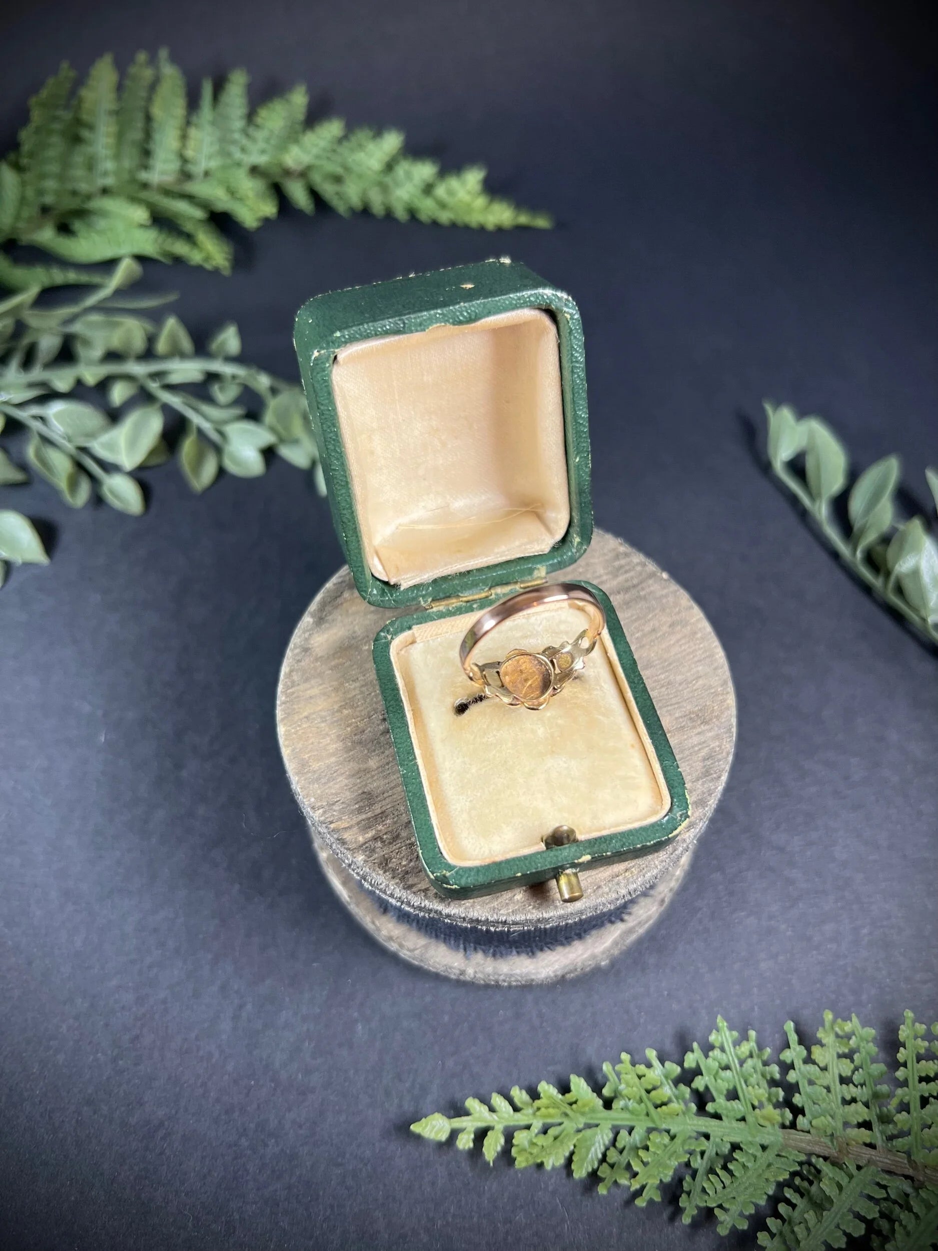 A yellow gold ruby and pearl floral cluster ring, in a ring box
