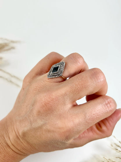 Edwardian 18 Carat Gold Sapphire and Diamond Marquise/Navette Ring, Circa 1900