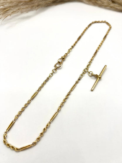 Antique 18 Carat Yellow Gold Albert Chain Fancy Paperclip Knot Link Necklace