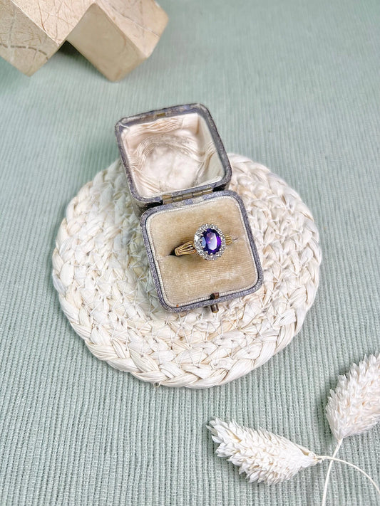 Vintage 18 Carat Gold 1970’s Amethyst And Diamond Cluster Ring